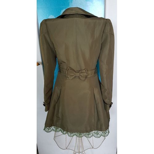 Oasap - Veste Trench Imper Croisé Satiné Court Vert Kaki + Bas Dentelle Taille 38-40
