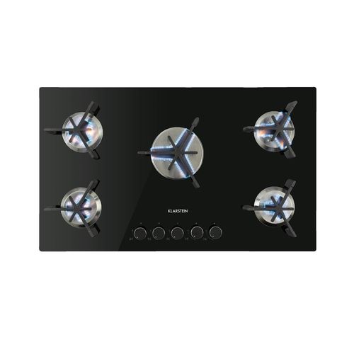 Klarstein Trifecta Domino Table De Cuisson Gaz 5 Feux, Brûleurs Triangulaires , Surface Vitrocéramique Noire