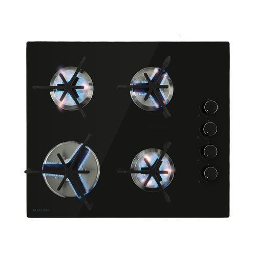 Klarstein Trifecta Domino Table De Cuisson Gaz 4 Feux, Brûleurs Triangulaires , Surface Vitrocéramique Noire