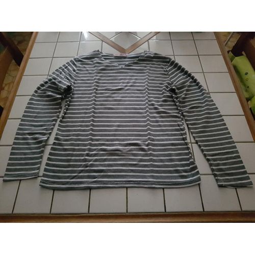 T-Shirt Tee Shirt Manches Longues Gris Avec Petites Rayures Blanches Drag Fashion Taille S Ou 16 Ans