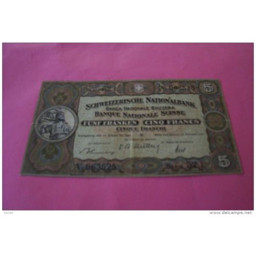 5 Fr Suisse 1951 No 63525 Serie 52 L