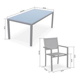 8 fauteuils empilables Salon de Jardin en Aluminium et textilène 8 Places Capua 180cm Blanc 1 Grande Table rectangulaire Gris 