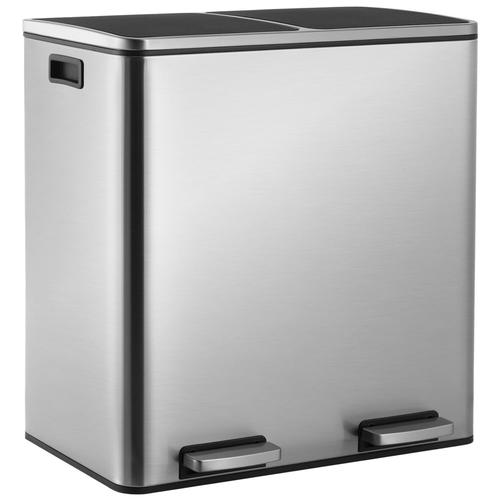 Poubelle de cuisine à 2 compartiments, 60L, en métal, avec couvercle Softclose, Argent