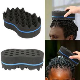 Brosse à cheveux éponge, Brosse à cheveux naturel éponge Afro bouclé Sponge  Twist cheveux, Éponge frisée des deux côtés (noir+bleu)