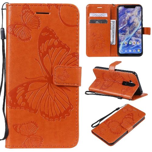 Flip Étui Pour Nokia 7.1 Plus Couverture Magnétique Flip Kickband Cuir Pu Avec Support De Fente Pour Carte Couverture Antichoc - Orange