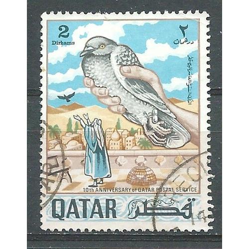 Timbre Qatar 1968 Oblitéré 10 Ans De Service Postal, Lâché De Colombe