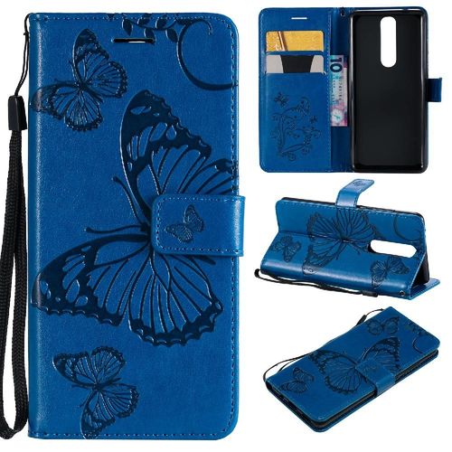 Flip Étui Pour Nokia 5.1 Couverture Antichoc Flip Kickband Couverture Magnétique Avec Support De Fente Pour Carte Cuir Pu - Bleu