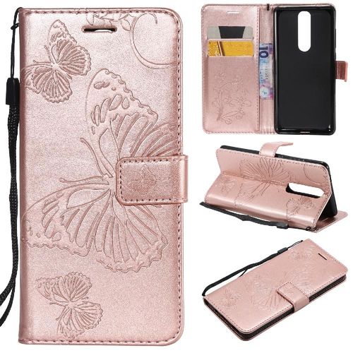 Flip Étui Pour Nokia 5.1 Couverture Antichoc Flip Kickband Couverture Magnétique Avec Support De Fente Pour Carte Cuir Pu - Couleur Rose