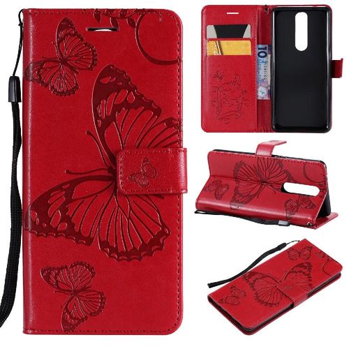 Flip Étui Pour Nokia 5.1 Couverture Antichoc Flip Kickband Couverture Magnétique Avec Support De Fente Pour Carte Cuir Pu - Rouge