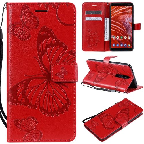 Flip Étui Pour Nokia 3.1 Plus Flip Kickband Avec Support De Fente Pour Carte Couverture Antichoc Couverture Magnétique Cuir Pu - Rouge