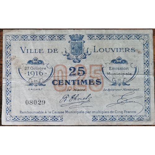 Billet 0,25 Franc Emission Municipale De Louviers - 25 Centimes - 1916 - 08029