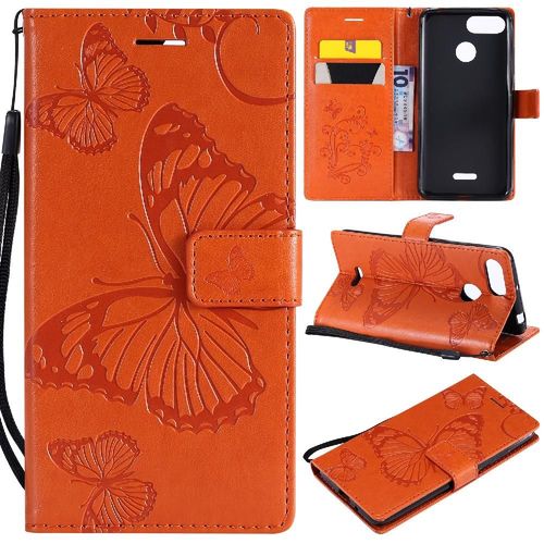 Étui Pour À Basdernier Xiaomi Redmi 6/6a Avec Support De Fente Pour Carte Flip Kickband Cuir Pu Couverture Magnétique Couverture Antichoc - Orange