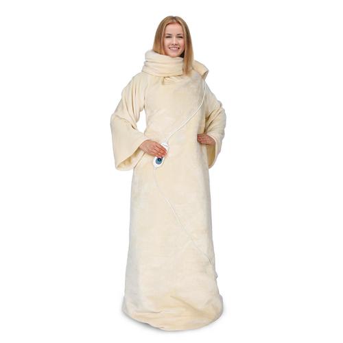 Klarstein Slanket Couverture Chauffante Avec Manches 120w , 3 Niveaux De Puissance , Lavable En Machine , Câble 2,30m , Polaire Beige