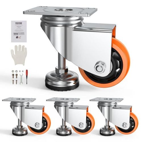 Roulettes Pivotantes - VEVOR - 148 x 64 x 105 mm,Lot de 4,Capacité de charge totale 327 kg,Avec support,Réglable à 360°