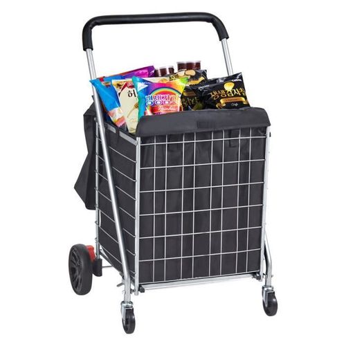 Chariot de courses pliable - VEVOR - capacité de charge maximale 90,7 kg,Pliable,argent,Avec 4 roulettes pivotantes et sac noir
