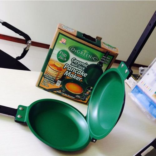 Poêle À Frire Double Face Antiadhésive Verte Avec Revêtement Céramique, Crêpière Pour La Cuisine Domestique