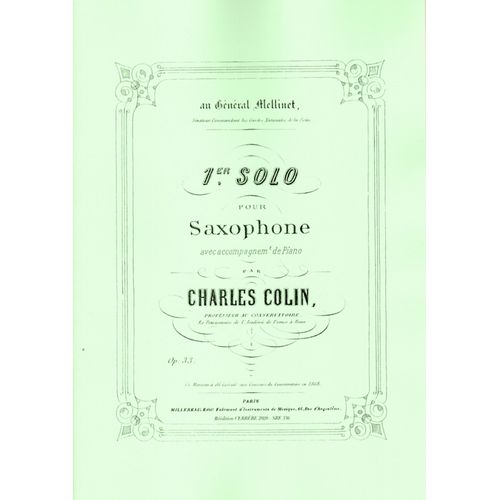 1° Solo Pour Saxophone De Charles Colin