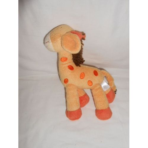 Doudou Girafe Orchestra Premaman Jaune Orange Creme Ecru Beige Pois Criniere Marron Bruit De Papier