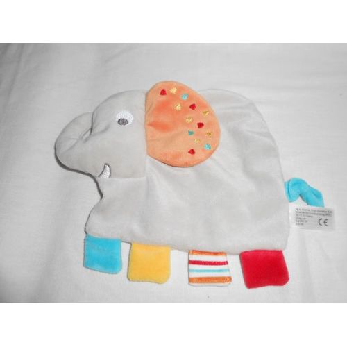 Doudou Elephant Nicotoy Simba Toys Multicolore Patte Bleu Jaune Rouge Rayé Oreille Orange Coeur Triangle