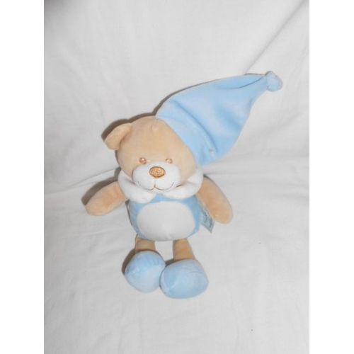Mes Petits Cailloux Cmp Doudou Ours Beige Ecru Creme Blanc Marron Bonnet Bleu 25cm Sans Le Bonnet Bille Dans Le Corps