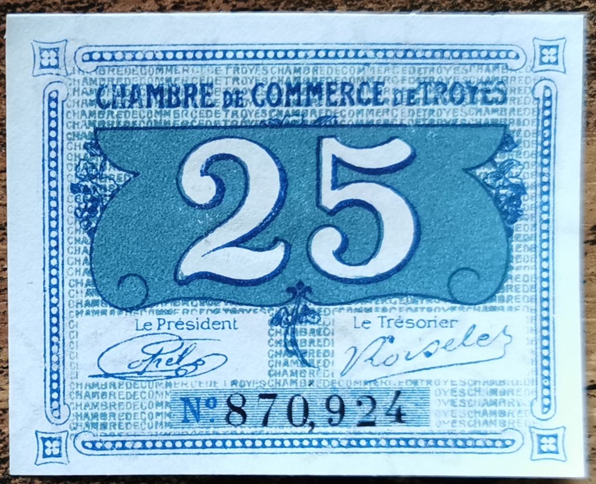 Billet 25 Centimes Chambre De Commerce De Troyes Aube 0,25 Franc Nécessité 1926