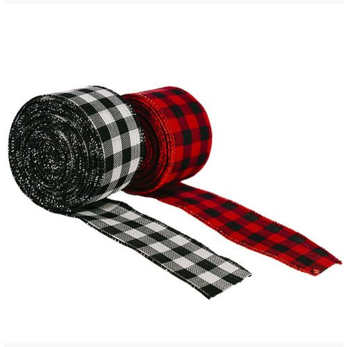 2 Pièces Plaid Toile De Jute Ruban Arc Ornement Noël Bricolage Artisanat Fournitures Cadeau Emballage Guirlande Décoration Sangle