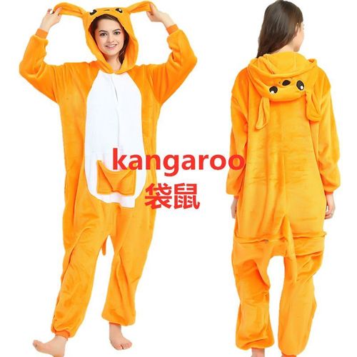 Pyjama Kangourou Orange Et Blanc 1 Pièce Avec Capuche, Queue Et Poche Avant Taille Xl