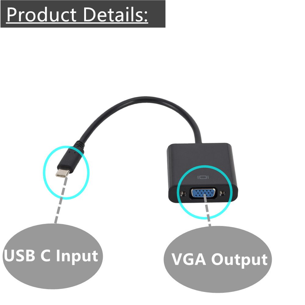 Cble adaptateur usb 3.1 vers VGA, Type C vers femelle, pour... - 2