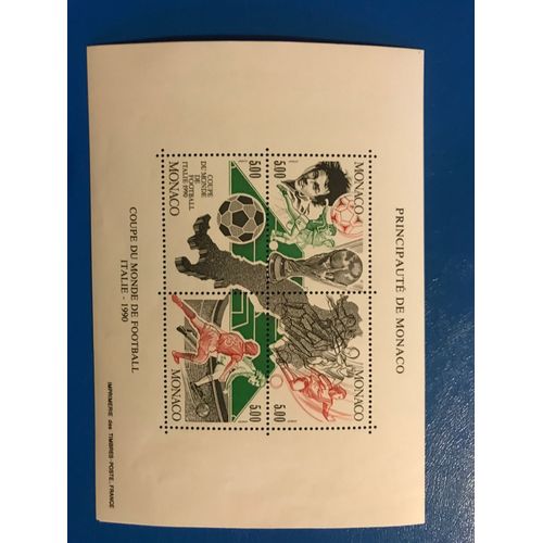 Monaco - Bloc Feuillet Numéro 50 , 4 Timbres Année 1990 - Coupe Du Monde De Football Italie