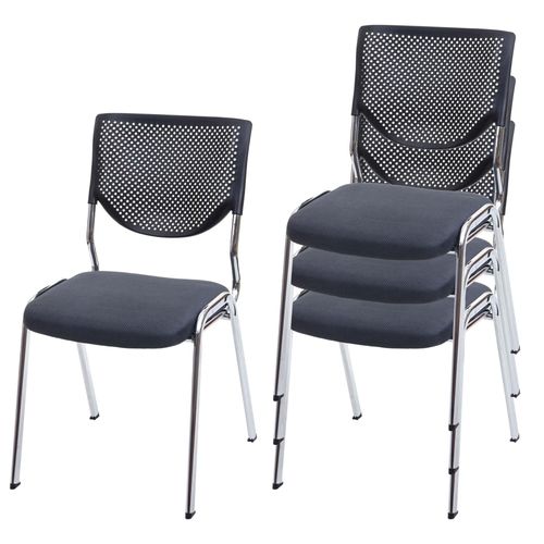 4x Chaise Visiteur T401, Chaise De Conférence Empilable, Tissu/Textile   Siége Gris Foncé, Pieds Chromés