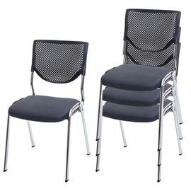 4x Chaise Visiteur T401, Chaise De Conférence Empilable, Tissu/Textile   Siége Gris Foncé, Pieds Chromés