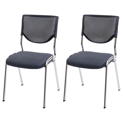 2x Chaise Visiteur T401, Chaise De Conférence Empilable, Tissu/Textile   Siège Gris Foncé, Pieds Chromés