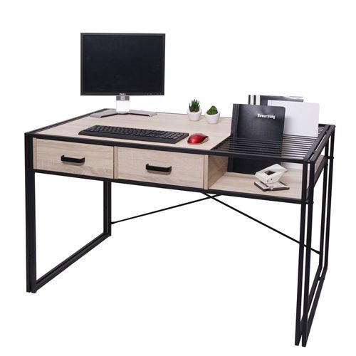 Bureau Hwc-H91, Bureau Bureau Informatique, Industriel 76x120x70cm   L'aspect Du Chêne