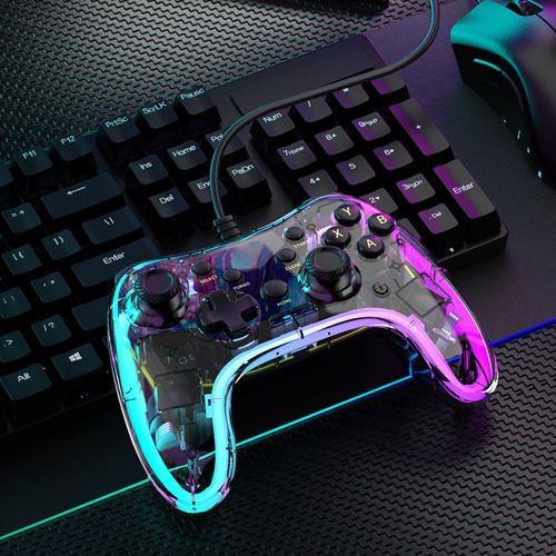 Manette De Jeu Filaire Transparente Rgb, Pour Nintendo Switch/Pc, Accessoires Avec Fonction Turbo
