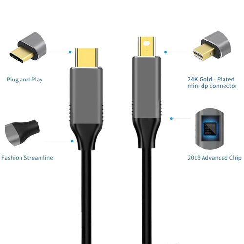 Câble Thunderbolt 3 vers Mini DP, 4K 60Hz, Type C(Thunderbolt 3) vers Mini DisplayPort, Câble pour médicaments portables et tablettes