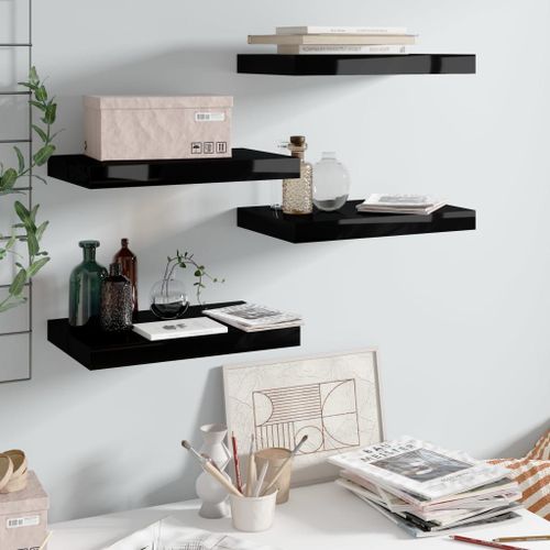 Vidaxl Étagère Murale Flottante 4 Pcs Noir Brillant 40x23x3,8 Cm Mdf