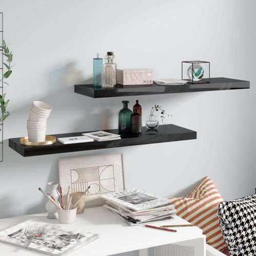 Vidaxl Étagère Murale Flottante 2 Pcs Noir Brillant 90x23,5x3,8 Cm Mdf