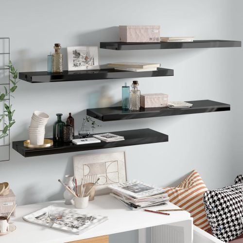 Vidaxl Étagère Murale Flottante 4 Pcs Noir Brillant 90x23,5x3,8 Cm Mdf