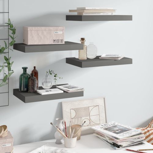 Vidaxl Étagère Murale Flottante 4 Pcs Gris Brillant 40x23x3,8 Cm Mdf