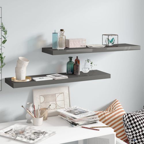 Vidaxl Étagère Murale Flottante 2 Pcs Gris Brillant 90x23,5x3,8 Cm Mdf