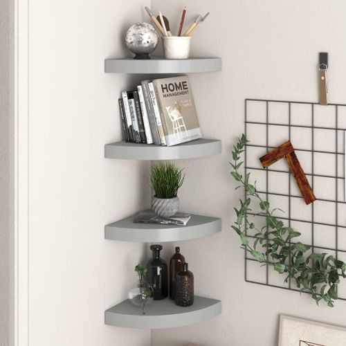 Vidaxl Étagères D'angle Flottantes 4 Pcs Gris 25x25x3,8 Cm Mdf