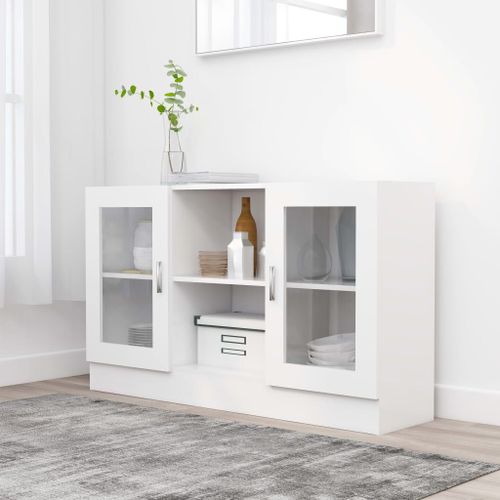 Vidaxl Armoire À Vitrine Blanc 120x30,5x70 Cm Bois D'ingénierie