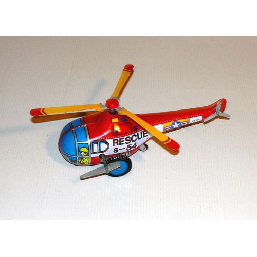 Helicoptere En Tole Metal Lithografié Helico Rescue Remontoir A Clé