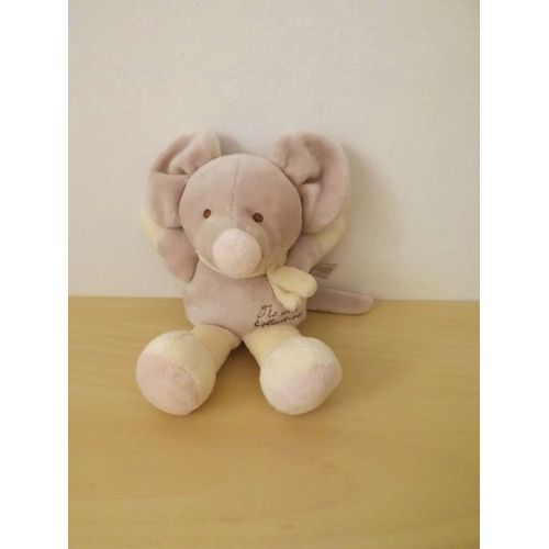 Doudou Hochet Souris Beige Blanc Tiamo