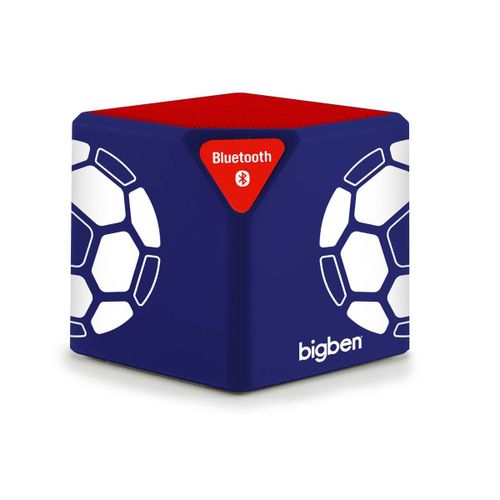 Haut parleur sans fil bluetooth format cube bleu + grille rouge + foot