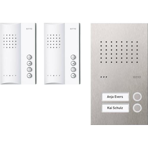 Interphone Ritto by Schneider RGE1818425 3857211 filaire Set complet 2 foyers blanc, acier inoxydable