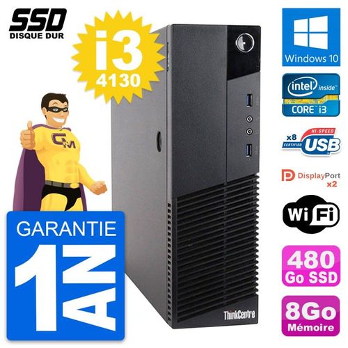 PC Lenovo ThinkCentre M83 SFF Intel i3-4130 RAM 8Go SSD 480Go Windows 10 Wifi