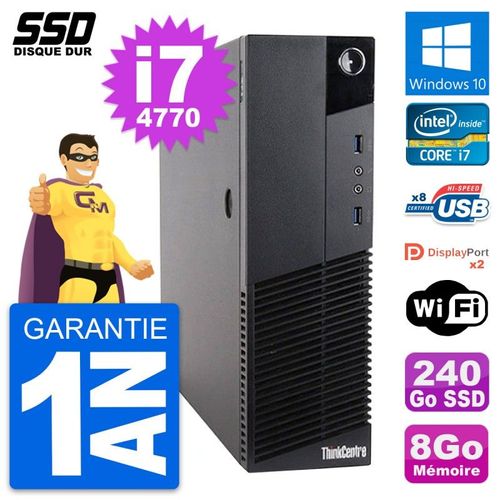 PC Lenovo ThinkCentre M83 SFF Intel i7-4770 RAM 8Go SSD 240Go Windows 10 Wifi