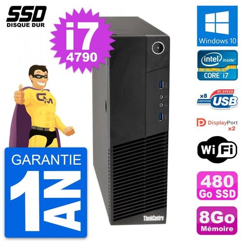 PC Lenovo ThinkCentre M83 SFF Intel i7-4790 RAM 8Go SSD 480Go Windows 10 Wifi