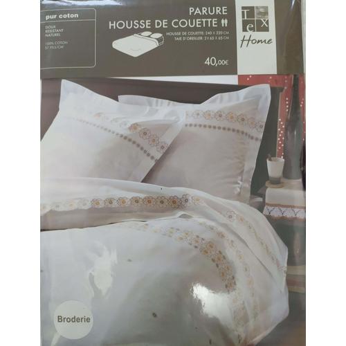 Parure Housse De Couette Broderie 240 X 220 Cm ( 2 Personnes ) 100% Coton - 57 Fils / Cm2